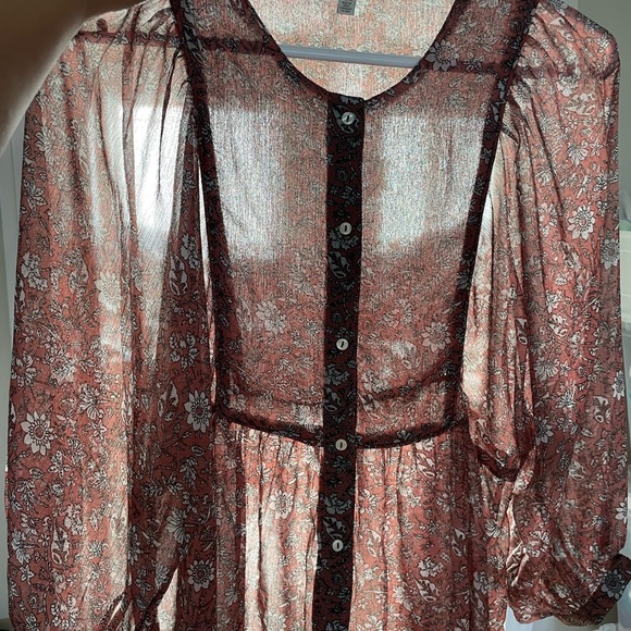 Lucky Brand, Pink/red floral boho flowing blouse - Picture 6 of 6
